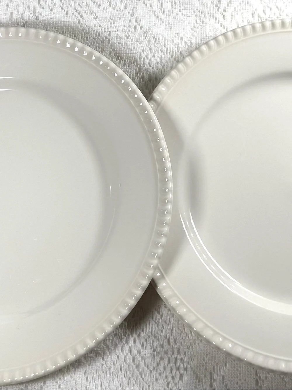Stafford White Beaded-Rim Dinner Plates, Pair